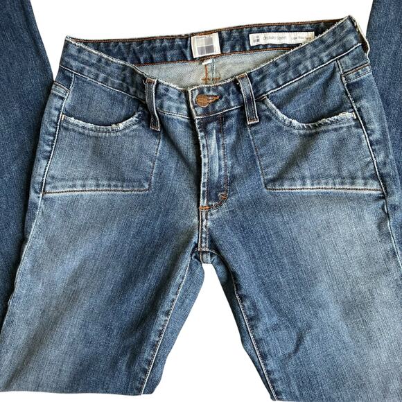 Salt Works Sz 28 Vtg Y2K Low Rise Flare Jeans Usa Made Vintage Wash Flap Pockets - Picture 6 of 16